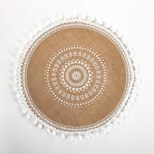 4pcs/6pcs Set - Linen Printed White Geometric Pom Pom Edge Placemats, Heat Resistant Dining Table Mats For Kitchen And Dining Room - Multicolor - View 7