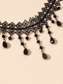 1pc Goth Style Spider Web Lace Pendant Necklace, Punk Tassel Choker Necklace