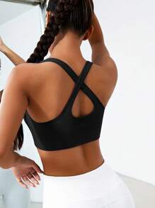 Women Sports Bra Seamless Push Up Cross Strap Tank Top Bralette Workout Running Yoga Fitness Sportswear Underwear - Black - View 7