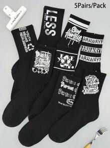 5 pares de calcetines largos blancos aleatorios de moda para hombres, adecuados para deportes, baloncesto, skateboarding, estudiantes, todas las estaciones