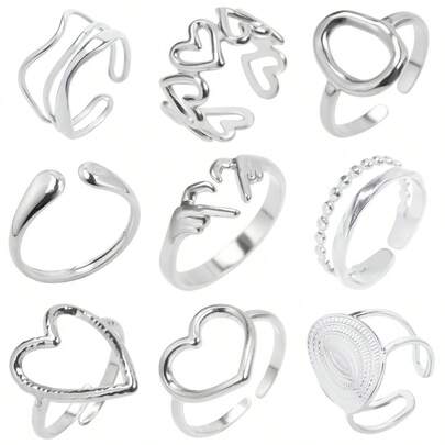 1pc Fashionable Minimalist Multi-Style Gold & Silver Stainless Steel Adjustable Rings For Women