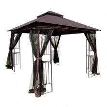 10x10 Outdoor Patio Gazebo Canopy Tent With Ventilated Double Roof And Mosquito Net(Detachable Mesh Screen On All Sides),Suitable For Lawn, Garden, Backyard And Deck,Brown Top - Brown - View 4