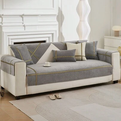 1 件波西米亚风格雪尼尔沙发垫套，适用于家庭客厅高端沙发，四季宠物友好型防滑防刮