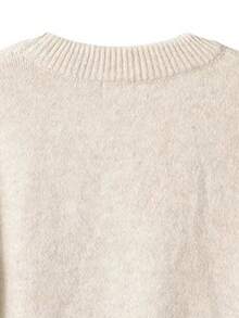 JIANHU 春季新款卡通小熊针织毛衣可爱趣味圆领宽松上衣休闲时尚女装 - 米色 - 查看 6