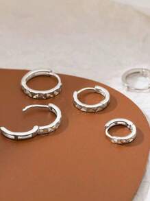 BALMORA 1雙S925銀韓語藝術幾何菱形&雕刻表面耳環帶多用途設計,甜美風圓形&素色圓耳環適合女士 - 銀色 - 查看 6