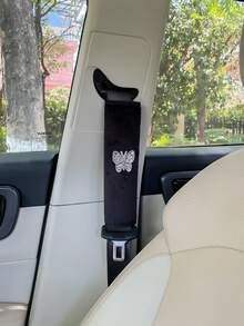 Butterfly Crystal Decor Car Seat Belt Covers, Creative Shoulder Strap Protection Pads Car Interior Accessories - one-size - View 5