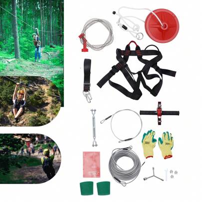 160ft Zipline Kit Sturdy With Galvanized Iron Cable And Painted Trolley Durable Rust And Corrosion Resistant Features Excellent Braking Ideal Feel Speed And Have Fun