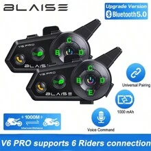 BLAISE V6 PRO Motorcycle Intercom Helmet Bluetooth Headsets,Handsfree Communicator Up To 6 Riders Interphone With Music Sharing - 2 PCS - View 1