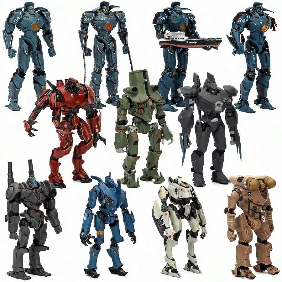 NECA Pacific Rim Battle Mech, Revenge Wanderer, Dual Blade Wanderer, Danger Wanderer, Eureka, Melancholy Romeo, Storm Red, Russian Mech Cherno, Invisible Ronin, Normal Version Wanderer, Damaged Wanderer, Horizon Warrior, Japanese Tango Wolf Mech Model Figura de acción - Tarjeta Pacific Rim montada - Ver 1