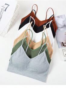 3 Pcs Padded Bralettes For Women Wireless Cami Bras Tank Top Sport Bras Comfort Seamless V Neck With Removable Pads For Girls Laddies Everyday Camisole Basic Bra - 黑色,灰色,白色 - 查看 7