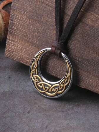 Vintage Viking Celtic Knot Round Pendant Necklace, Adjustable PU Leather Chain, Norwegian Nordic Style Jewelry, Fashion Party Accessory, Amulet Birthday Gift