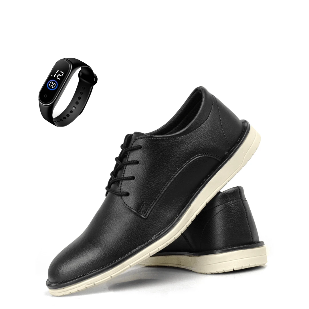 Men's Oxford Café Dress Shoes Comfort Stylish And Elegant Soft Modern + Digital Watch - 黑色 - 查看 1