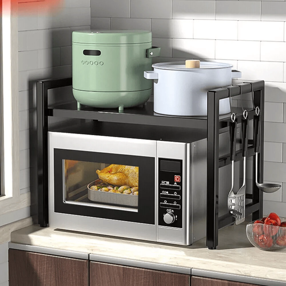 Kitchen Corner Shelf Expandable Microwave Oven Rack Stand Storage Holder 2Tier