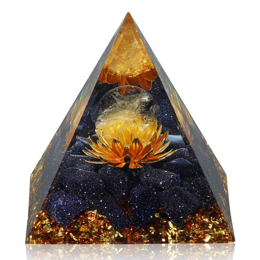 Orgone Pyramid Flower Of Life Crystals And Healing Crystal Pyramid Chakra Reiki Positive Energy Generator - Đá sa thạch Citrine & xanh - Xem 1