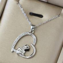 2Pcs/Set Cute Pug Dog Paw Open Ring Necklace Jewelry Set Exquisite Women Cartoon Puppy Memorial Accessories Cute Girls Daily Decoration Dog Lovers Holiday Birthday Gift - 哈巴狗 - 查看 5