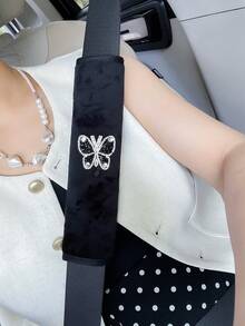 Butterfly Crystal Decor Car Seat Belt Covers, Creative Shoulder Strap Protection Pads Car Interior Accessories - one-size - View 2