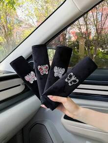 Butterfly Crystal Decor Car Seat Belt Covers, Creative Shoulder Strap Protection Pads Car Interior Accessories - one-size - View 1