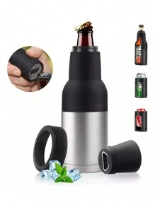 3 En 1 Porta Latas Térmicos Termo Cerveza Acero Inoxidable - Plateado - Ver 1