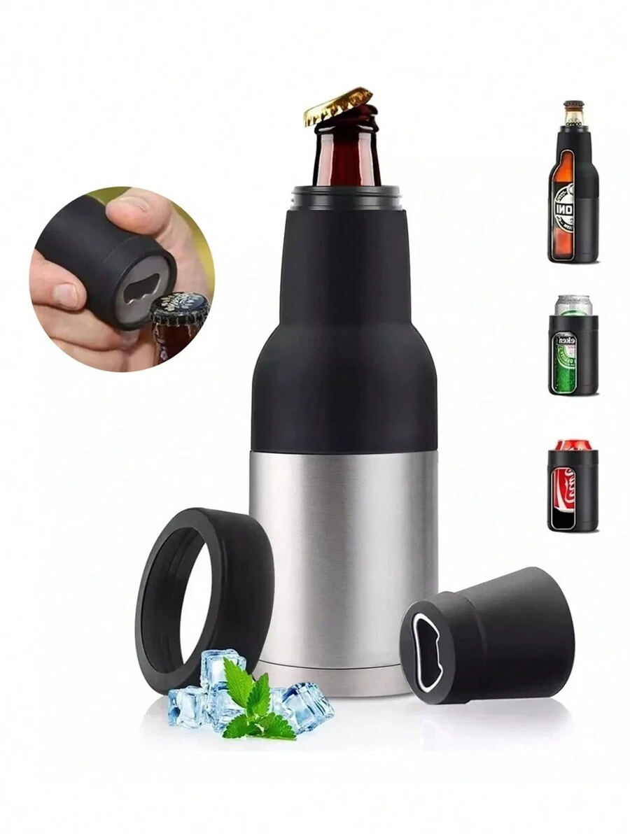 3 En 1 Porta Latas Térmicos Termo Cerveza Acero Inoxidable - Plateado - Ver 1