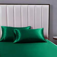 Satin Bed Sheets 10 Colors Faux Silk Shet Set Cooling Soft Sheet With Deep Pocket Fitted Sheet Pillow Cover - màu xanh lá - Xem 7