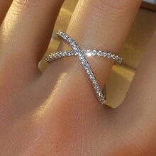 新款设计女士十字交叉锆石戒指，时尚珠宝 - 戒指 - 查看 18