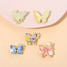 1pc Creative Flower Badge Brooch Glass Lily Colorful Butterfly Shape Design Exquisite Fashion All-Match Jewelry Cute Brooch - Multicolor - View 1