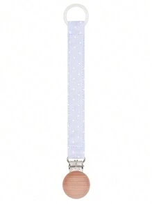 1pc Baby Fashion Printed Plaid Polka Dot Stripe Silicone Pacifier Chain & Wooden Pacifier Clip, Suitable For Daily Use - Multicolor - View 15