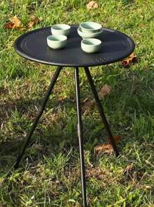 1入組便攜式摺疊露營桌，小圓桌面配3腳支架，適用於野餐、戶外娛樂