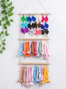 1pc Handmade Woven Hair Accessory Wall Hanging Organizer, Kids Room Decor Love Valentine - Multicolor - View 3