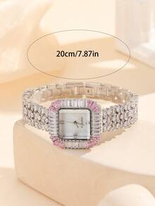 1 Đồng hồ đeo tay thạch anh vuông thời trang dành cho nữ bằng kim loại đồng tông màu bạc, thích hợp sử dụng hàng ngày - Bạc - Xem 4