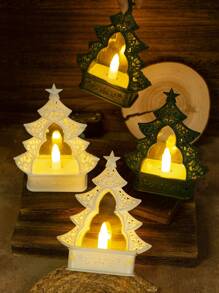 1pc Plastic Christmas Tree With Electronic Candle, Home Decor For Christmas, Warm & Cute Christmas Style Crafts Decoration, Flameless LED Candle For Christmas Party,Room Decor Christmas Decor Christmas Light Bedroom Decor Home Decor Party Decor Holiday Festival Christmas Gift Thanksgiving Christmas Tree Decor Ornaments