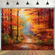 1 pezzo Sfondo autunnale, Paesaggio autunnale, Vista di foglie gialle d'autunno, Sfondo fotografico, Accessorio per studio, Natale - Multicolore - Visualizzare 1