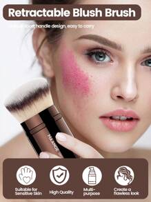 MAANGE 1pc Professional Face Retractable Makeup Brush,Blush Brush Foundation Brush Loose Powder Brush Synthetic Hair Ultra-Soft Doundation Brush For Liquid Makeup Kabuki Foundation Brush At Home Or On-The-Go