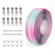 1set=4.5m Zipper + 10pcs Zipper Pulls + 20pcs Zipper Stops + 10pcs Bottom Stops, 5# Colorful Gradient Nylon Zipper, Unique Gradient Design, Multi-Styles Available For Garment, Bags, DIY Crafts