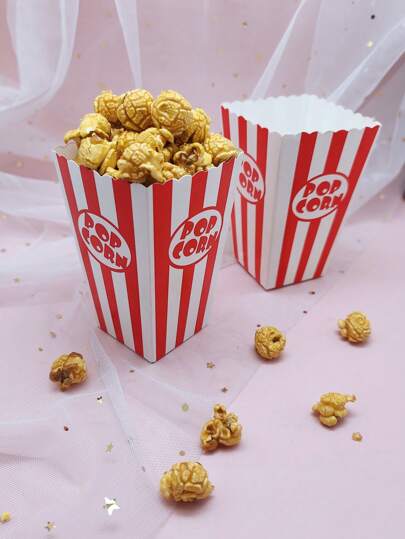 12/48pcs Red Striped Popcorn Favor Boxes Food Packaging Boxes For Baking, Party, Wedding, Wedding And Birthday Supplies, Home And Party Decorations