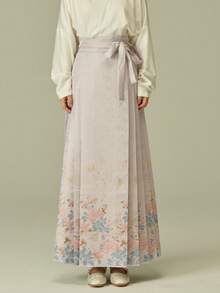 LANZEYILV Light Purple Elegant Floral Patterned Jacquard Skirt, Chinese Style Hanfu Bottoms For Women - Mauve Purple - View 5