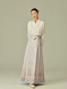 LANZEYILV Light Purple Elegant Floral Patterned Jacquard Skirt, Chinese Style Hanfu Bottoms For Women - Mauve Purple - View 2