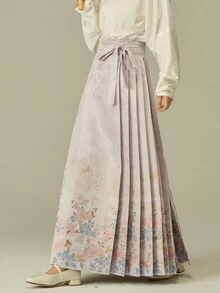 LANZEYILV Light Purple Elegant Floral Patterned Jacquard Skirt, Chinese Style Hanfu Bottoms For Women - Mauve Purple - View 4
