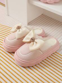 女士全新厚实柔软保暖拖鞋，毛绒衬里，防滑鞋底，圆头，休闲室内/室外穿着，时尚舒适 - YF01-粉紅色 - 查看 3