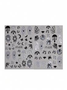 万圣节设计美甲贴纸发光可爱幽灵，闪光南瓜蝙蝠蜘蛛网，骷髅骨头自粘滑块装饰美甲 - 黑與白 - 查看 17