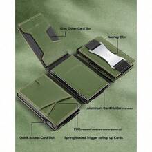 Minimalist Slim Mens Wallets Leather Wallet For Men With POP UP Wallet Card Holder Fits Front Pocket, Bifold Mens Wallets RFID Blocking With Metal Money Clip, Cash Slot, Gift Box - màu xanh lá - Xem 5