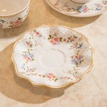 1 Set French Style Coffee Cup & Saucer, Ceramic Cup With Gold Rim, Vintage Floral Afternoon Tea Cup, High-End Coffee Cup & Saucer, Office Water Cup, Gift For Birthday, Mother's Day