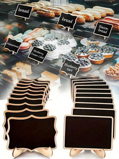 10Pcs Mini Blackboard Display Panel Decoration, Home Decoration Signs, Mini Message Board Display Wooden Blackboard, Suitable For Wedding, Baking Display, Hotel, Banquet, Dessert, Table Cards,