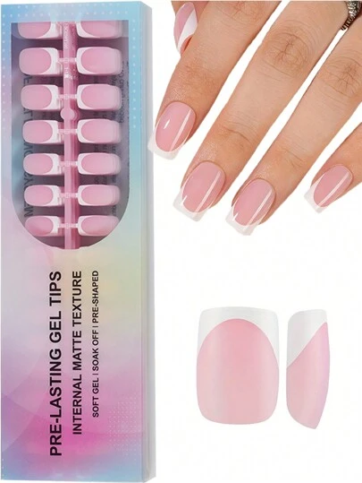 150 pièces de pointes d'ongles acryliques françaises, 15 tailles, carrées courtes roses, faux ongles pour femmes, manucure et décoration de salon, ongles à clipser, fournitures pour ongles