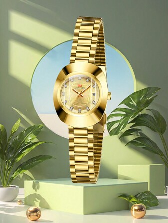 VA VA VOOM 1 st New Arrival Gold elliptisk urtavla damvattentät klocka, elegant och vacker stil, kalenderdekoration i strassskala, lämplig för dagligt bruk och fester