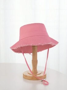 1pc Unisex Y2K Style Frayed Edge Bucket Hat For Outdoor Sports Sun Protection And Daily Commute - Pink - View 1