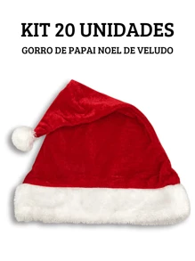 Kit 20 Velvet Santa Claus Caps Christmas Cap Hat Party Line Christmas Costume Hood Fancy Toca - Red - View 1