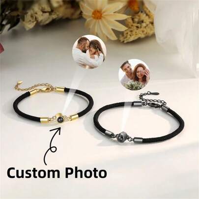 Custom Photo Engraved Woven Bracelet Nano Colored Carving Picture Couples Bracelet Anniversary Wedding Gift Black, Silver, Gold, Rose Gold Stylish, Vintage, Contracted, Simple, Unisex, Fall Fashion, Casual Custom, Personalized, Unique Boyfriend, Girlfriend, Dad, Mom, Family, Friends, Pets, Grandparents, Son, Daughter For Anniversaries, For Birthdays, For Daily Wear, For Father's Day, For Mother's Day, For Valentine's Day, For Weddings, Chic Autumn, Jewelry & Watches, Customized Fashion Photo Bracelets