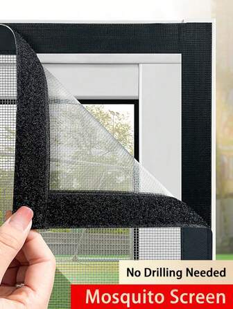Zanzariera nera di facile installazione - nessun foro necessario, gancio e passante autoadesivo, protezione dagli insetti, perfetta per finestre e porte