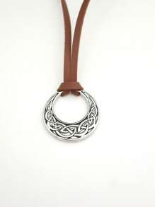 Vintage Viking Celtic Knot Round Pendant Necklace, Adjustable PU Leather Chain, Norwegian Nordic Style Jewelry, Fashion Party Accessory, Amulet Birthday Gift - Necklace - View 13